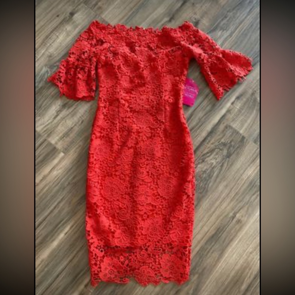 Red lace midi dress
